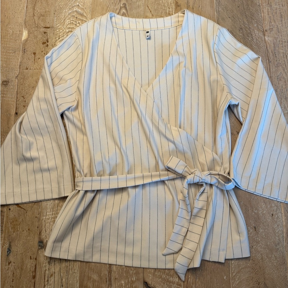 Dutch brand Hema Cream Wrap Top with Pinstripes M